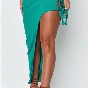 Missguided green tie side asymmetric midi skirt